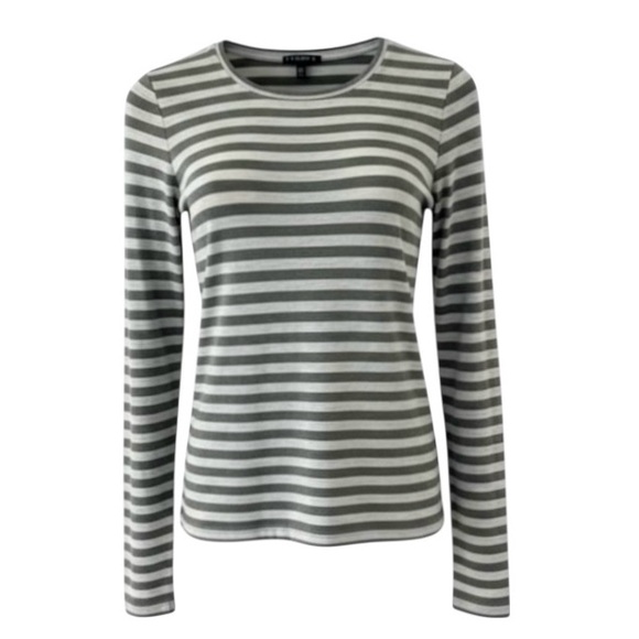 Theory Olive Green and Heathered Grey Stripe Long Sleeve Tee Size Medium - Picture 1 of 7